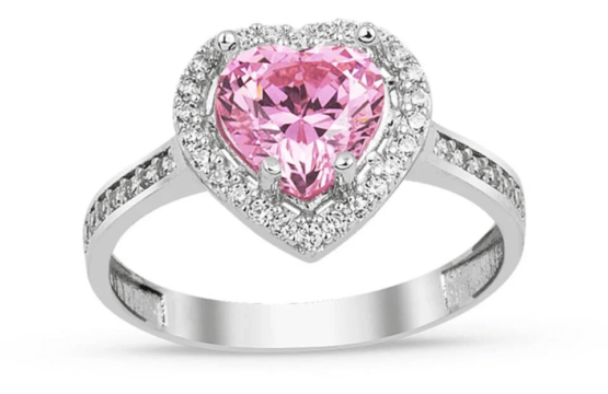 Pink Heart Solitaire Gold Ring